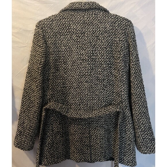 CALVIN KLEIN Black & White Boucle Wool Blend Double Breasted Belted Coat 12 - Picture 7 of 9
